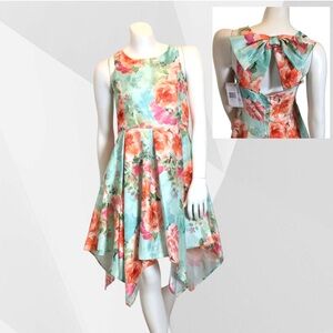 Bonnie Jean Girls Size 12 Floral High Low Dress Satin Bow Back